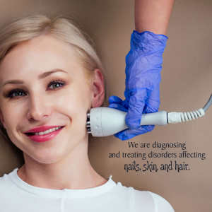 Woman receiving facial treatment with an ultrasound device by a professional.