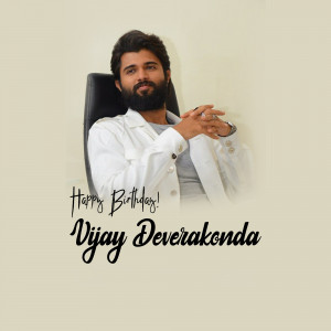 Portrait of Vijay Deverakonda with birthday text