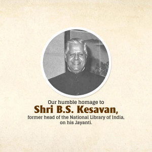 Black and white portrait of Shri B.S. Kesavan, former head of the National Library of India.