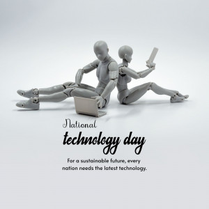 Two mannequin figures working on a laptop with 'National Technology Day' text