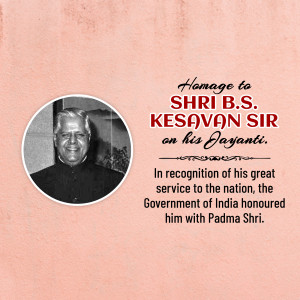 Black and white portrait of Shri B.S. Kesavan with text commemorating his Jayanti.