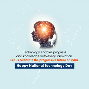 Image depicting a head filled with technology and equations, celebrating National Technology Day in India.