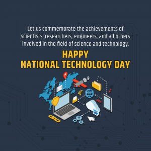 National Technology Day graphic with technology icons and a world map