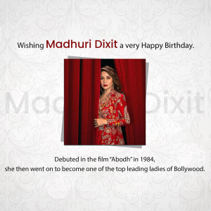 Madhuri Dixit portrait with red curtains