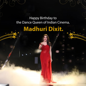 Madhuri Dixit, the Dance Queen of Indian Cinema, in a red gown