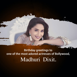 Portrait of Madhuri Dixit with birthday greetings text
