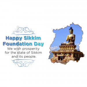 Image celebrating Sikkim Foundation Day with a Buddha statue and state outline