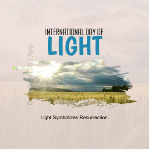 Image celebrating International Day of Light with a bright sun and cloudy sky.