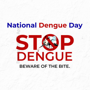 National Dengue Day poster with a mosquito inside a stop sign