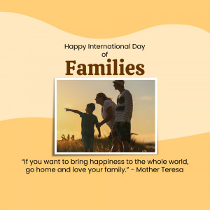 Image celebrating International Day of Families with a family silhouette and a quote by Mother Teresa.