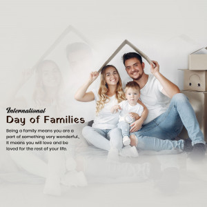 Family under a house-shaped frame celebrating International Day of Families