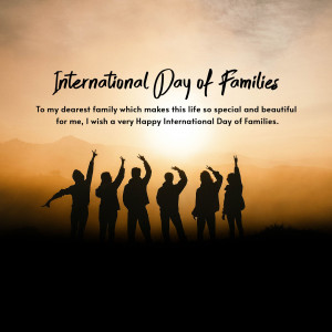 Silhouette of a family celebrating against a sunset backdrop with text 'International Day of Families'