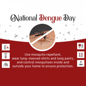 National Dengue Day poster with mosquito illustration and prevention tips