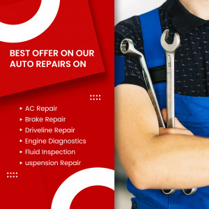 Mechanic with tools and auto repair services offer