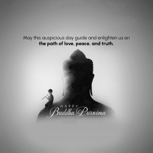 Silhouette of Buddha with a person praying, Happy Buddha Purnima greeting
