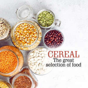 Assortment of cereals in glass jars