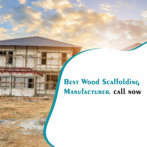 Construction site with wood scaffolding around a building under construction