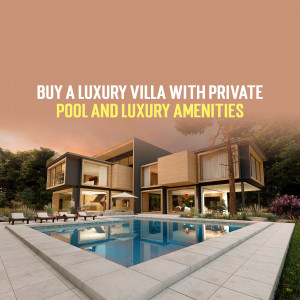 Modern luxury villa with a private pool and lush landscaping.