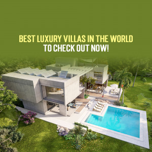 Modern luxury villa with a swimming pool and lush green surroundings