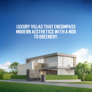 Modern luxury villa with a blue sky background