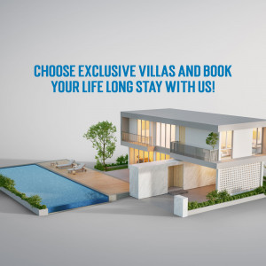 Modern villa with a swimming pool, promoting long-term stays.