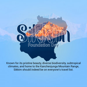 Sikkim Foundation Day graphic with mountains and text