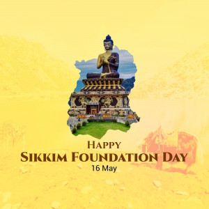 Buddha statue with Sikkim map and Foundation Day text