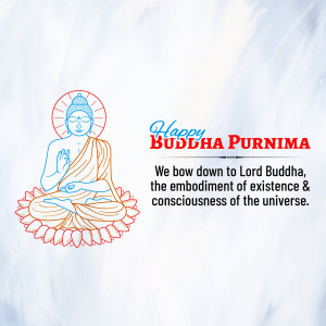 Illustration of Buddha in lotus position with 'Happy Buddha Purnima' text