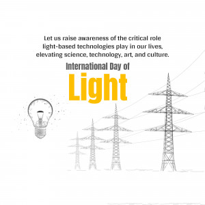 Image celebrating the International Day of Light with a lightbulb and power lines.