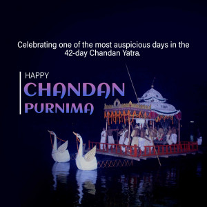 Image depicting Chandan Purnima festival with a decorated boat and swans.