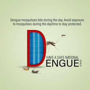 Image depicting a mosquito near a large letter 'D' with text about Dengue prevention.