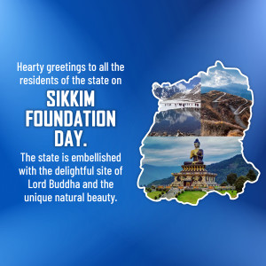 Sikkim Foundation Day graphic with state map and landmarks