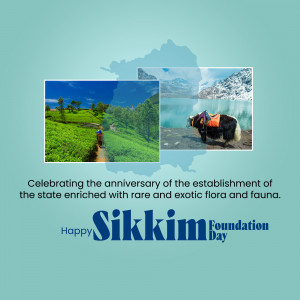 Collage of Sikkim landscapes and text celebrating the state's foundation day.