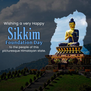 Buddha statue with Sikkim Foundation Day greeting