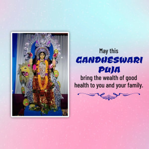 Image of Goddess Gandheswari with a festive greeting.