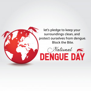 Image depicting a globe with mosquito silhouettes and text promoting Dengue Day awareness.