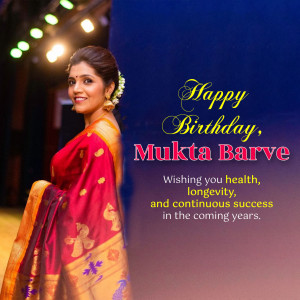 Mukta Barve in a traditional saree with a birthday greeting
