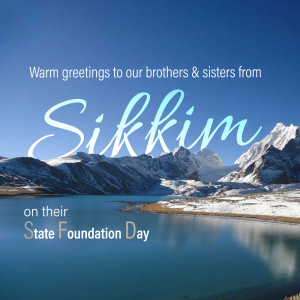 Scenic view of Sikkim with text celebrating State Foundation Day