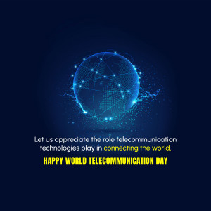 Digital globe with connecting lines and text celebrating World Telecommunication Day