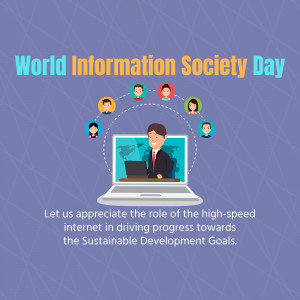 Illustration depicting people connected through a laptop for World Information Society Day