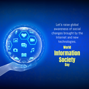 Digital globe held in a hand with icons representing internet and technology
