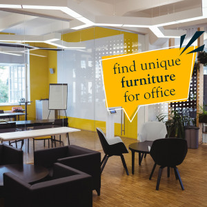Bright and modern office interior with yellow walls and contemporary furniture.