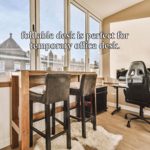 A modern home office with a foldable desk and ergonomic chair.