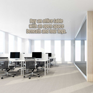 A bright, minimalist office space with white desks and chairs.