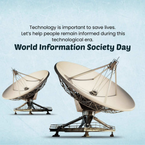 Satellite dishes with text celebrating World Information Society Day