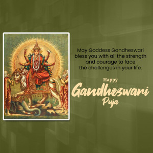 Image of Goddess Gandheshwari with a blessing message for Gandheshwari Puja
