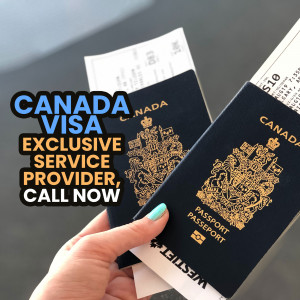 Canadian passport and visa with promotional text