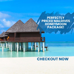 Overwater bungalows in the Maldives with honeymoon package promotion