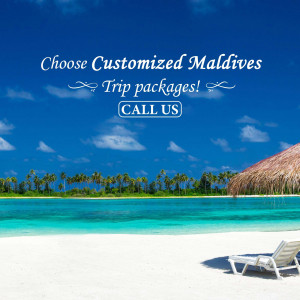 Beautiful Maldives beach with text promoting customized trip packages