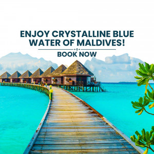 Overwater bungalows in the Maldives with crystal clear blue water